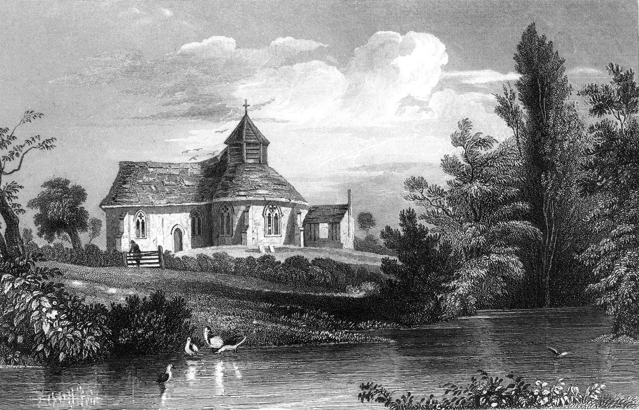 Little Maplestead Church, Essex, metszett Henry Wallis, 1832 alkotó: William Henry Bartlett