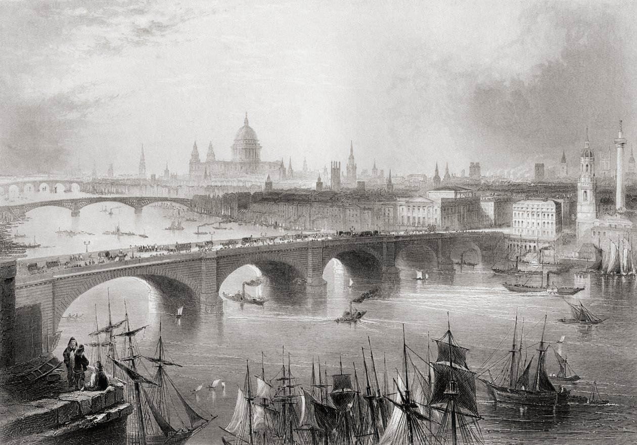 London, Southwark és Blackfriars hidak a Temze folyón, London, Anglia, Charles Tomlinson „Cyclopaedia of Useful Arts and Manufactures” című művéből alkotó: William Henry Bartlett