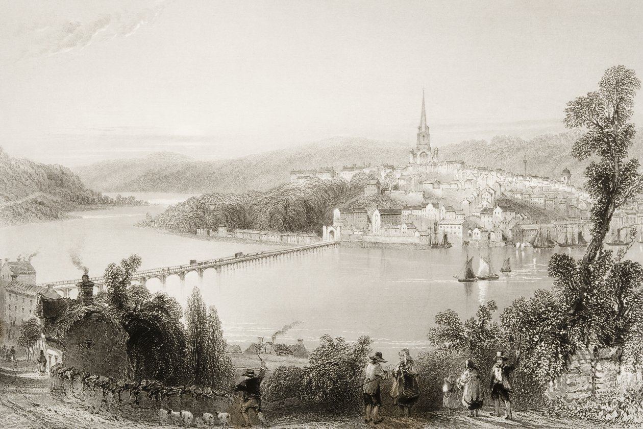 Londonderry, Londonderry megye, Észak-Írország, George Virtue „Scenery and Antiquities of Ireland” című művéből, 1860-as évek alkotó: William Henry Bartlett