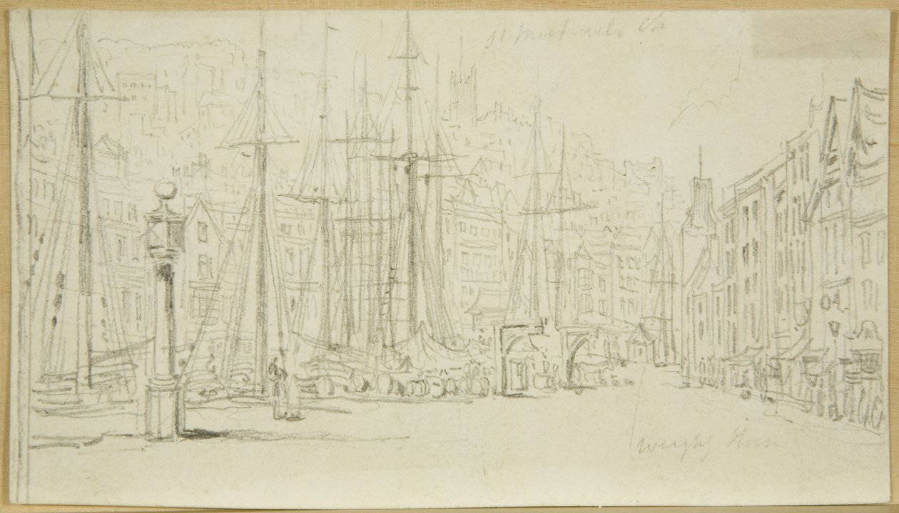 A Broad Quay felé nézve a számlapról (ceruza papíron) alkotó: William Henry Bartlett