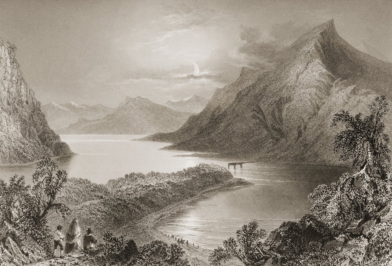 Lough Inagh, Connemara, Galway megye, George Virtue „Scenery and Antiquities of Ireland” című művéből, 1860-as évek alkotó: William Henry Bartlett