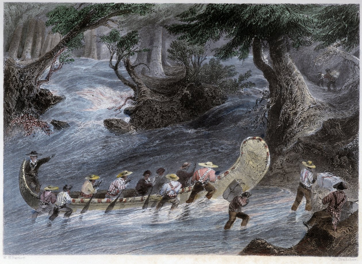 Férfi kenutúrák – Bartlett W. H. által illusztrált „” kanadai tájban. alkotó: William Henry Bartlett
