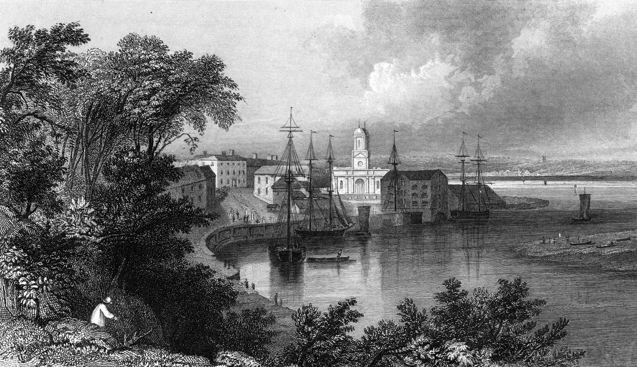 Mistley Quay, Harwich közelében, Essexben, metszett John Rogers, 1832 alkotó: William Henry Bartlett