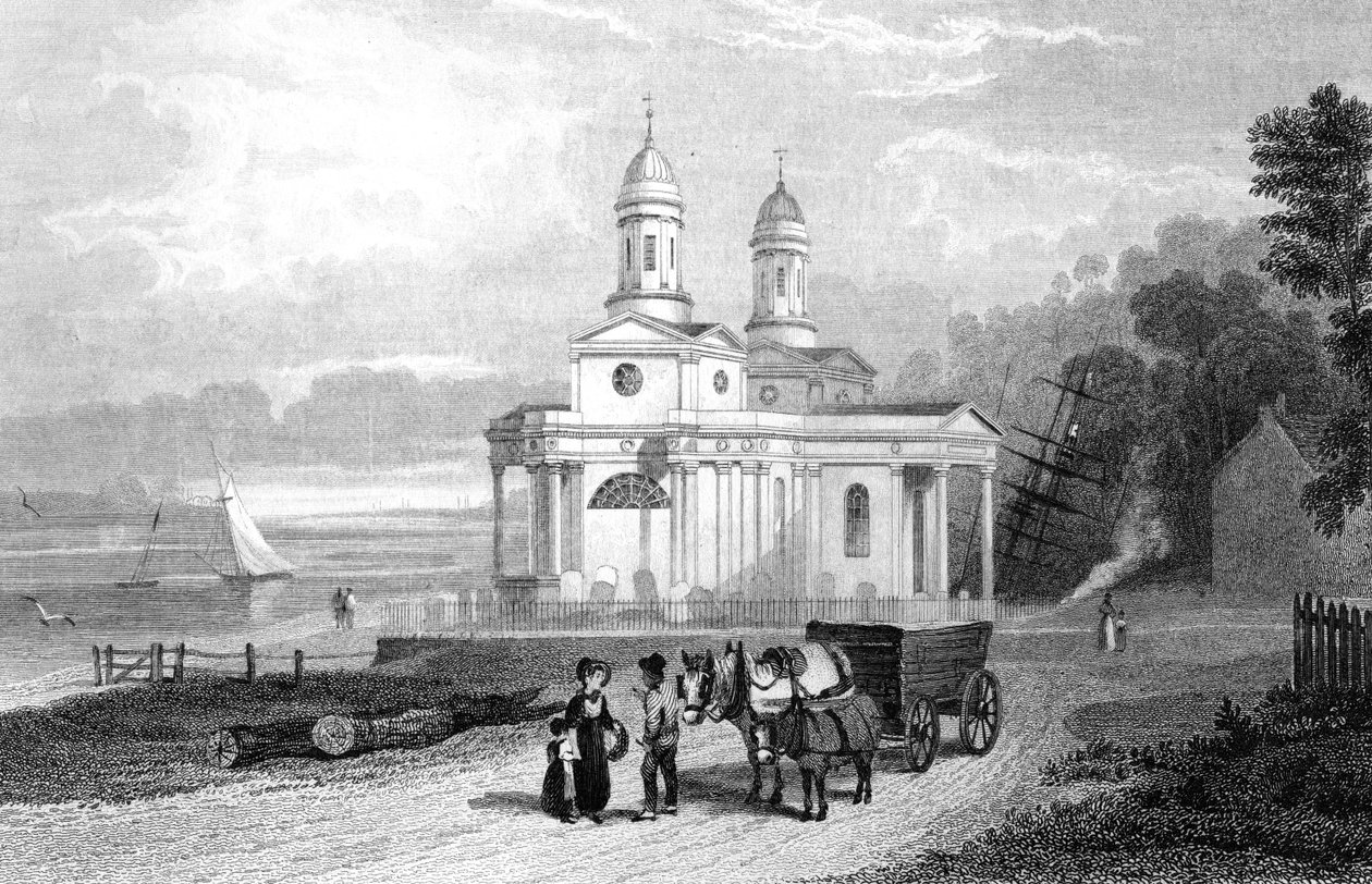 Mistley Thorn templom, Manningtree közelében, Essex, metszett Henry Adlard, 1832 alkotó: William Henry Bartlett