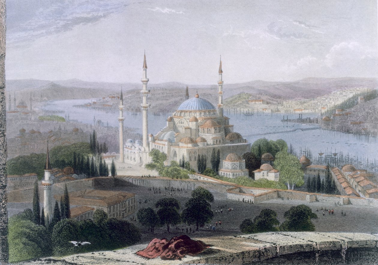 Mecset és Szulejmán sírja, 1850 körül (színes akvatinta) alkotó: William Henry Bartlett