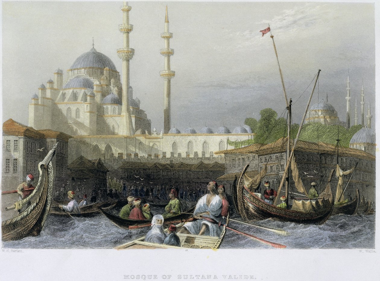 Sultana Valide mecset a kikötőből, William Wallis metszete, 1850 körül (akvatinta) alkotó: William Henry Bartlett