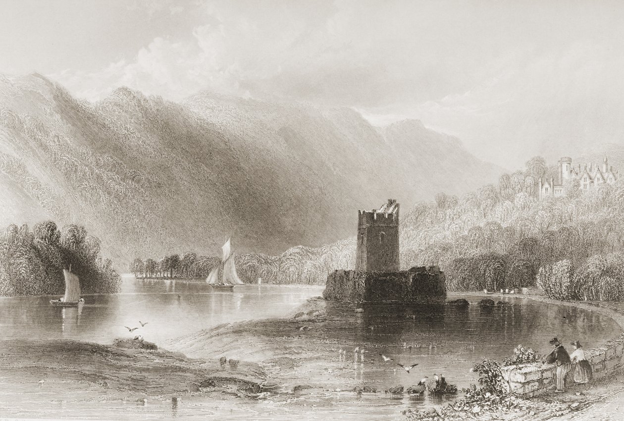 Narrow Water Castle, Down County, Észak-Írország, George Virtue „Scenery and Antiquities of Ireland” című művéből, 1860-as évek alkotó: William Henry Bartlett