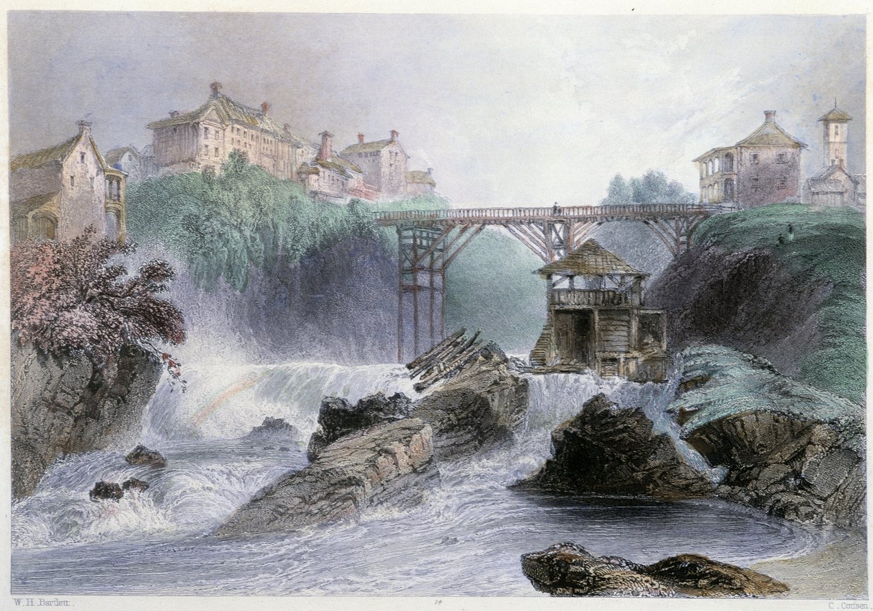 Pont à Sherbrooke - William Henry Bartlett által illusztrált kanadai tájképben, szerk. George Virtue alkotó: William Henry Bartlett