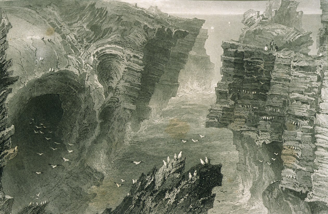 Puffin Hole Kilkee-ben, Clare megyében, Írországban, George Virtue „Scenery and Antiquities in Ireland” című művéből, 1860-as évek alkotó: William Henry Bartlett