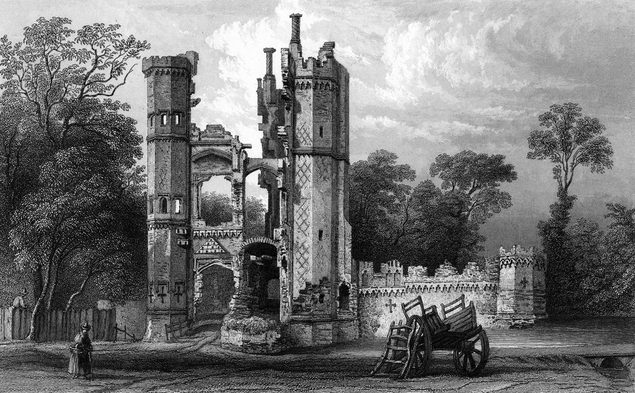 Nether Hall maradványai, Harlow közelében, Essexben, John Rogers metszete, 1832 körül (metszet) alkotó: William Henry Bartlett