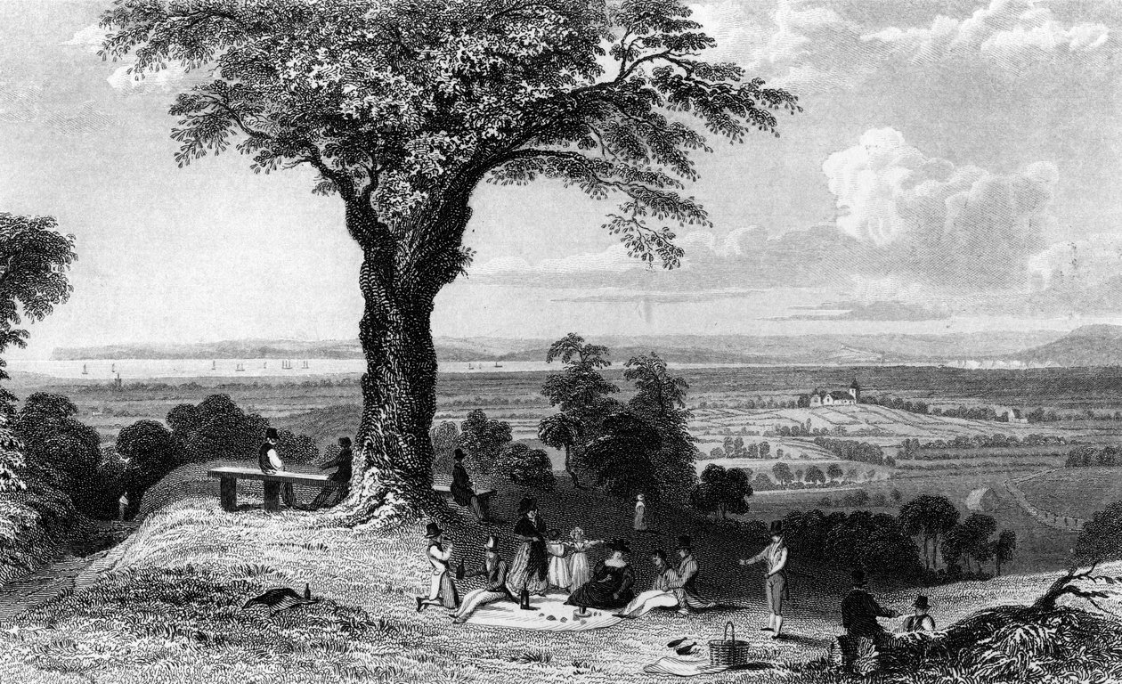 Jelenet a Laindon Hillről, Horndon közelében, Essexben, Henry Wallis metszete, 1832 alkotó: William Henry Bartlett