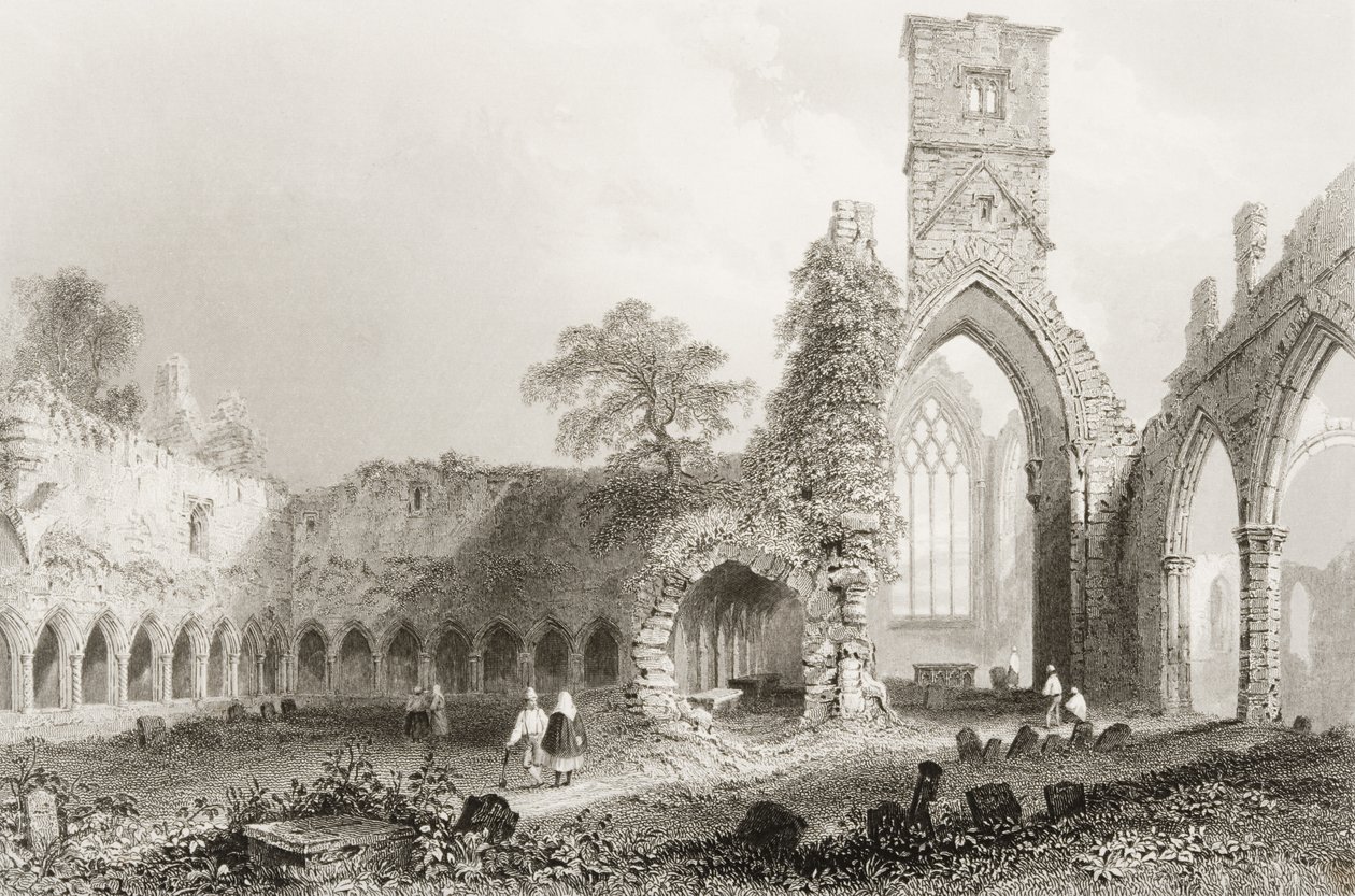 Sligo apátság, Sligo megye, Írország, George Virtue „Scenery and Antiquities of Ireland” című művéből, 1860-as évek (metszet) alkotó: William Henry Bartlett