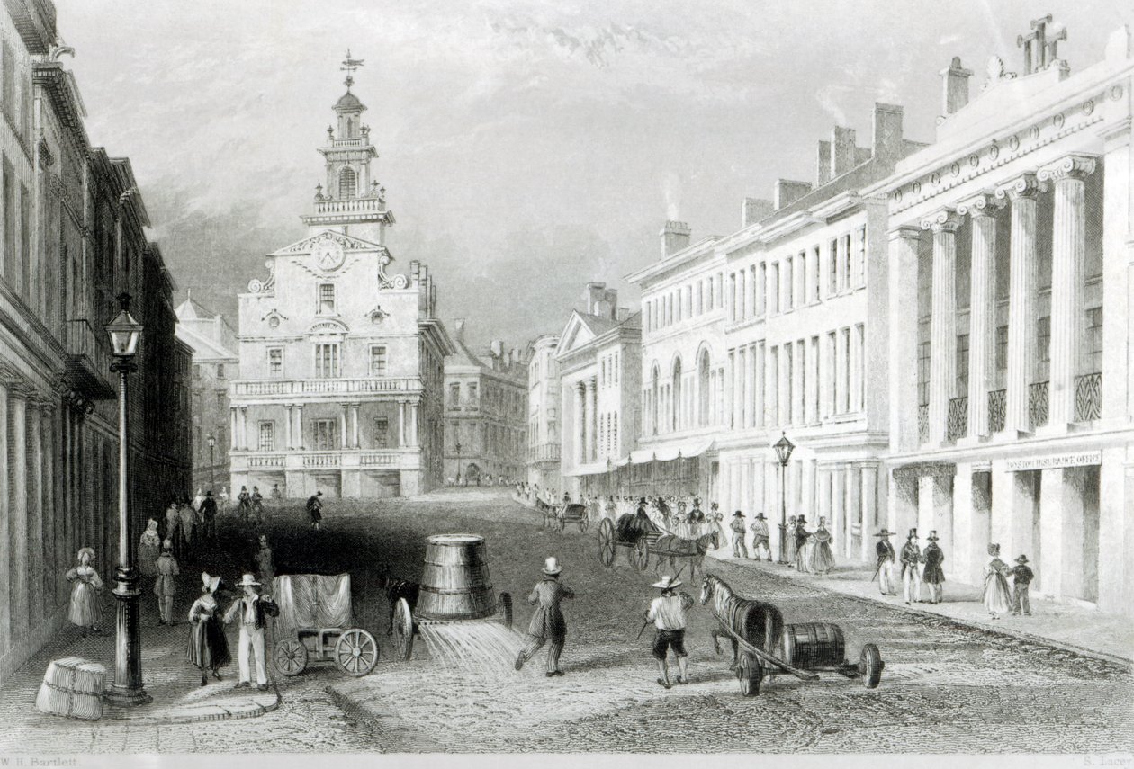 State Street, Boston, metszett S. Lacey alkotó: William Henry Bartlett