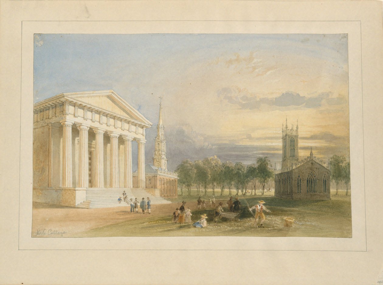 Tanulmány Bartlett Yale College-ról és az állami kapitóliumról készült látképéhez alkotó: William Henry Bartlett