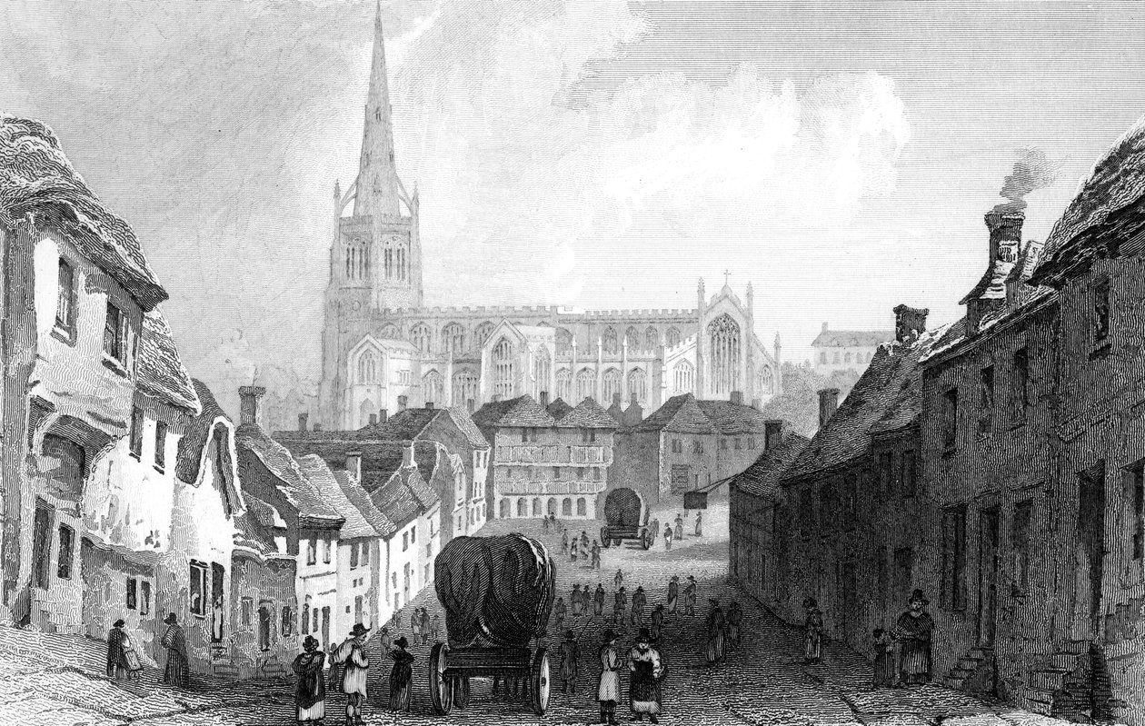 Thaxted délről, Essex, vésette J. Rolph, 1832 alkotó: William Henry Bartlett