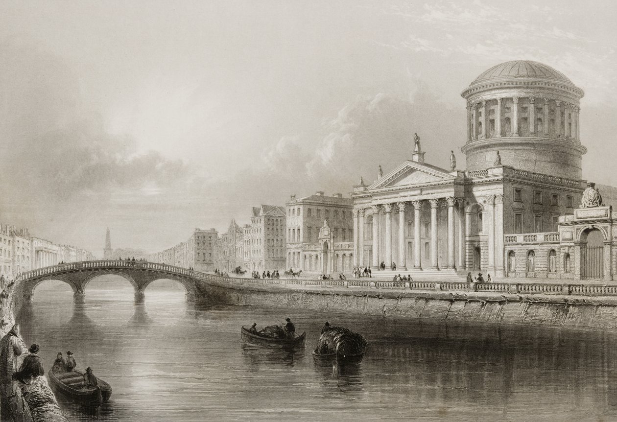 The Four Courts, Dublin, George Virtue „Scenery and Antiquities of Ireland” című művéből, 1860-as évek alkotó: William Henry Bartlett