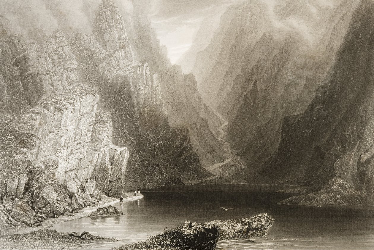 Dunloe szakadéka, Killarney megye, Írország, George Virtue „Scenery and Antiquities of Ireland” című művéből, 1860-as évek alkotó: William Henry Bartlett
