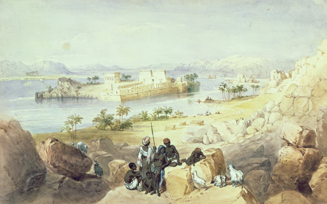 Philae szigete, a Níluson lefelé nézve alkotó: William Henry Bartlett