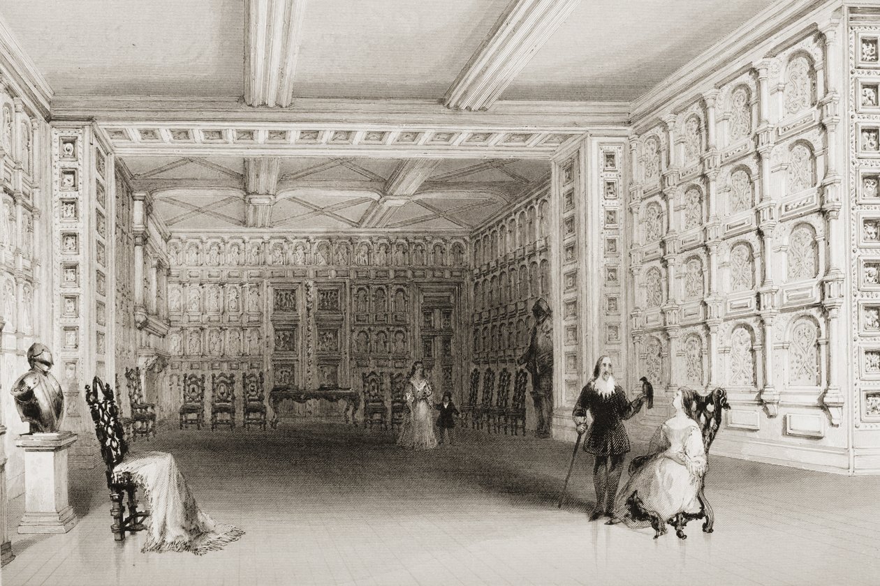 The Oak Room, Malahide kastély, Dublin megye, Írország, George Virtue „Scenery and Antiquities of Ireland” című művéből, 1860-as évek alkotó: William Henry Bartlett