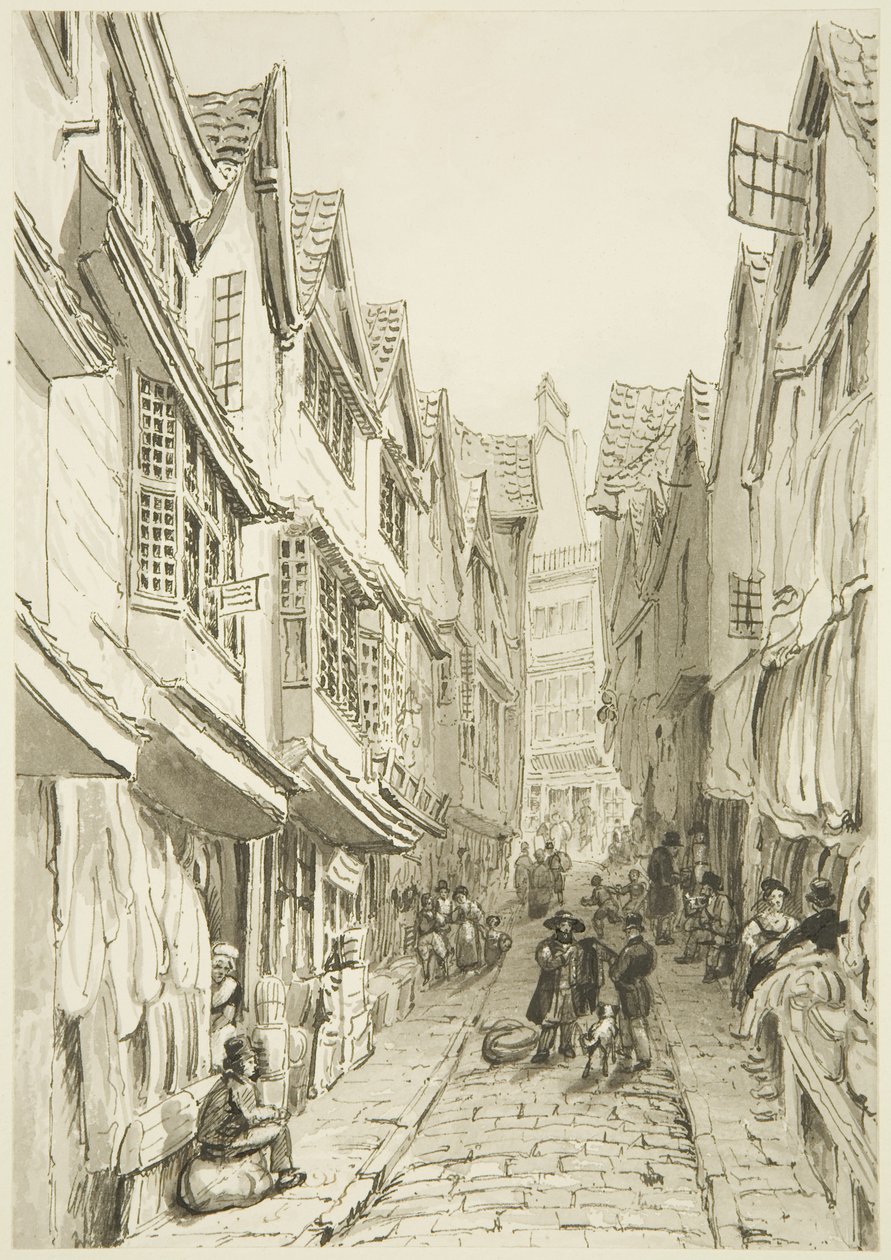 The Pithay (toll és tinta mosás papíron) alkotó: William Henry Bartlett