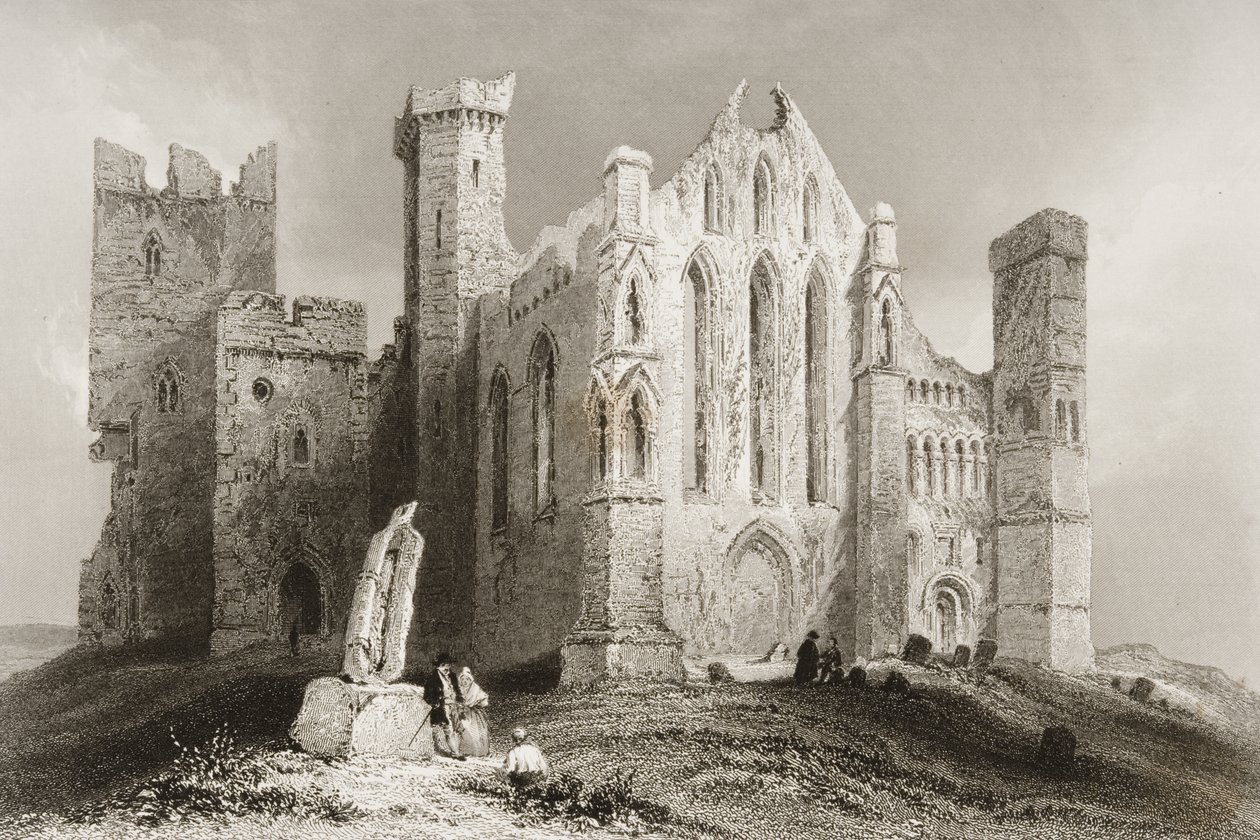 The Rock of Cashel, Tipperary megye, Írország, George Virtue „Scenery and Antiquities of Ireland” című művéből, 1860-as évek (metszet) alkotó: William Henry Bartlett