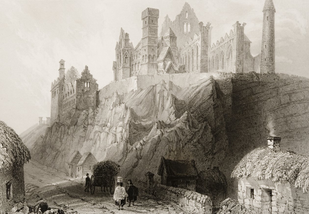 Cashel szikla, Tipperary megye, Írország, George Virtue „Scenery and Antiquities of Ireland” című művéből, 1860-as évek alkotó: William Henry Bartlett