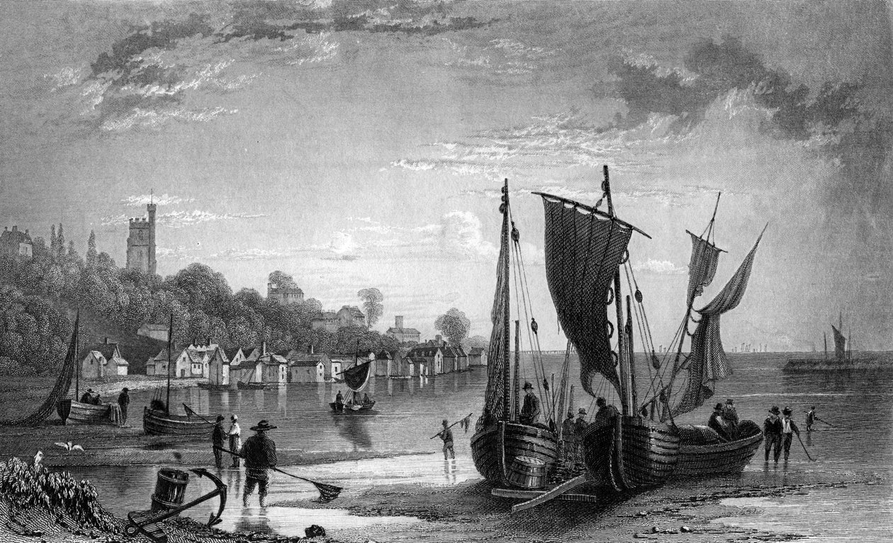 Leigh falu Southend közelében, Essex államban, vésette Charles Mottram, 1833 alkotó: William Henry Bartlett