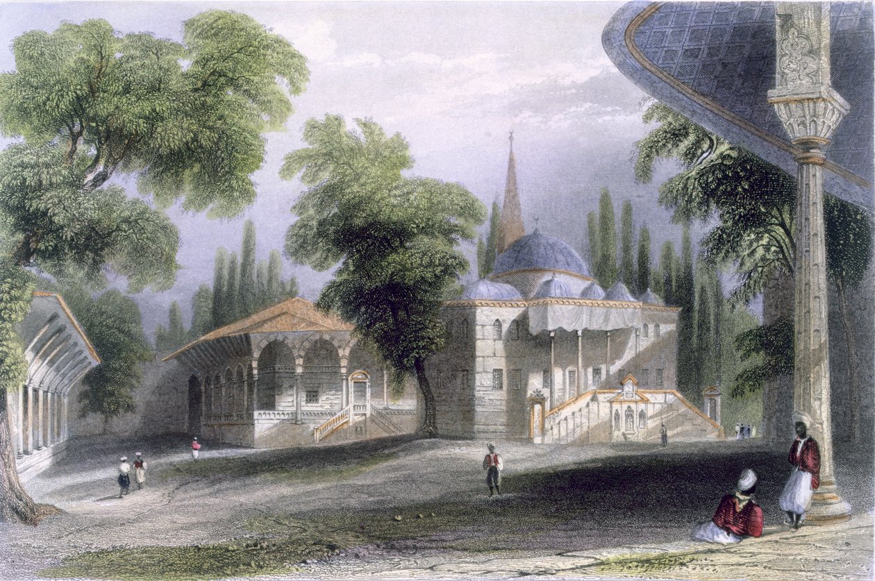 A Serai Bournou harmadik udvara, 1850 körül (színes akvatinta) alkotó: William Henry Bartlett