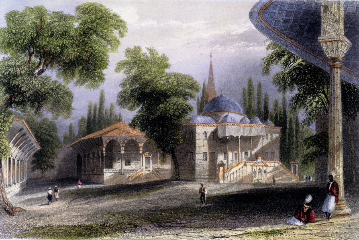 A Serai Bownou harmadik udvara, 1850 (színes akvatinta) alkotó: William Henry Bartlett