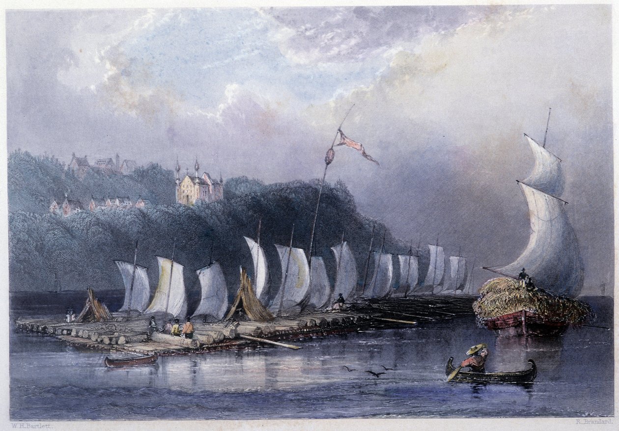 Faszállítás a St Laurent-en Cap Santé-nál – Bartlett W. H. „” kanadai tájképben illusztrálva” alkotó: William Henry Bartlett