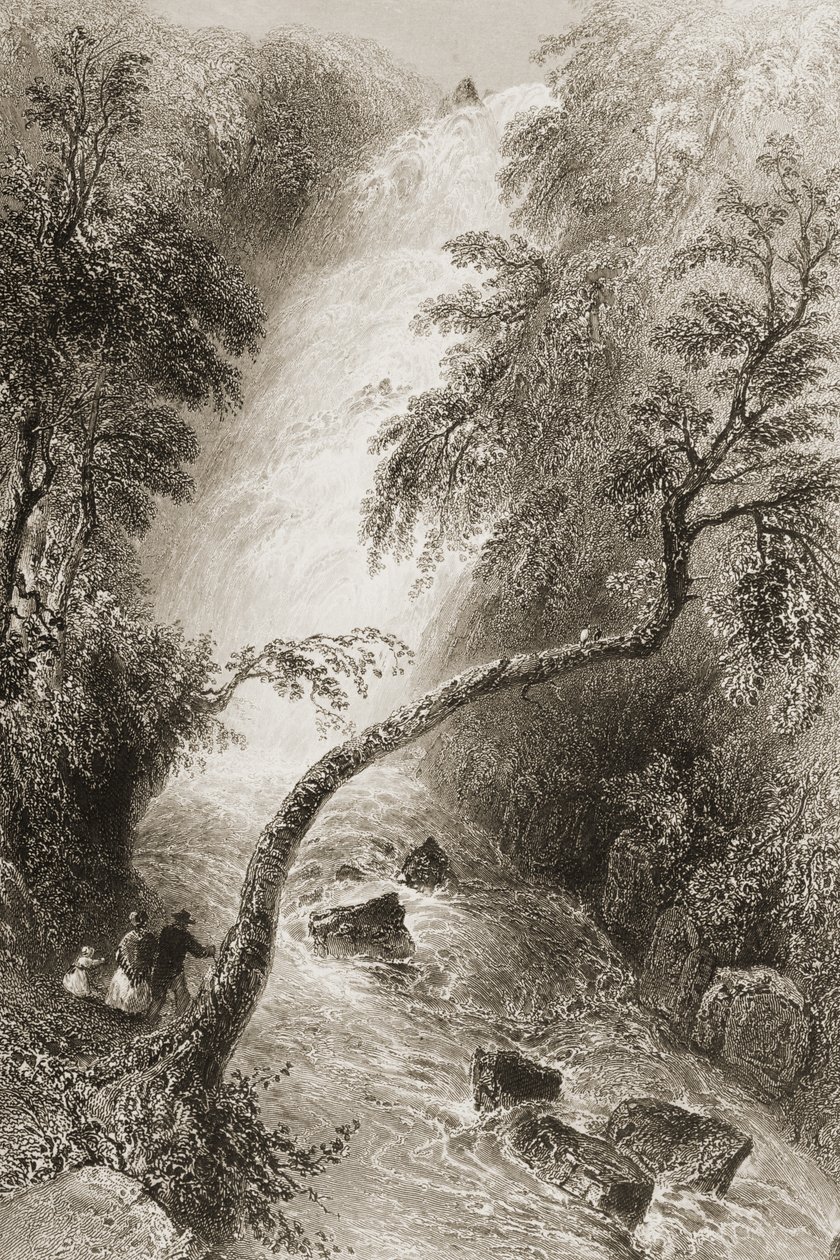 Turc-vízesés, Killarney megye, Írország, George Virtue „Scenery and Antiquities of Ireland” című művéből, 1860-as évek alkotó: William Henry Bartlett