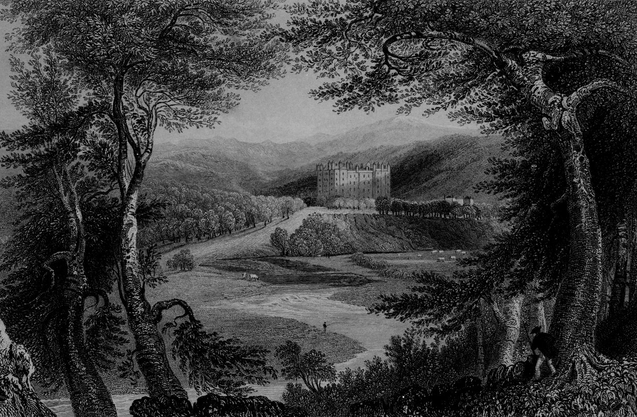 Kilátás a Drumlanrig kastélyra, Dumfriesshire alkotó: William Henry Bartlett