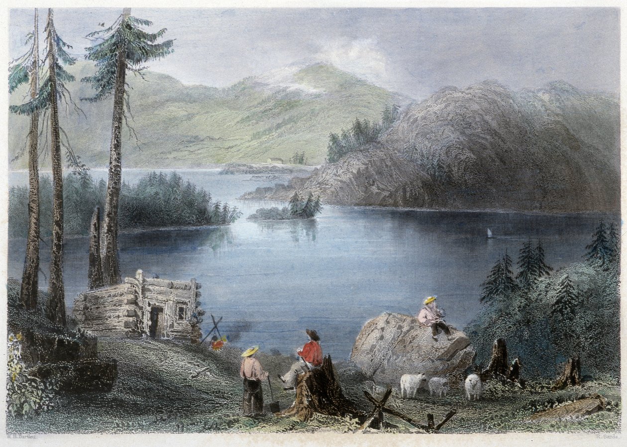 Kilátás a tóra és a határra – Bartlett W. H. által illusztrált „” kanadai tájképben. alkotó: William Henry Bartlett