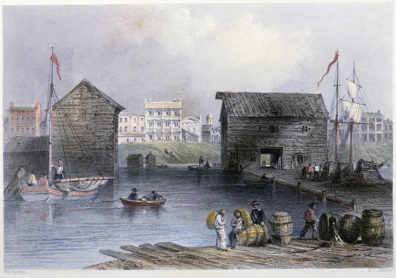 Kilátás a torontói dokkokra – Bartlett W. H. „” kanadai tájképben illusztrálva” alkotó: William Henry Bartlett
