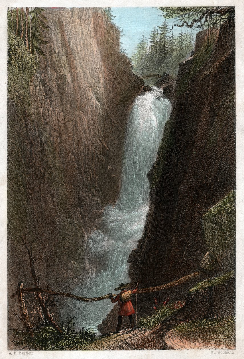 Az Aar vízesései, az Aar Gotthard hegységben, a svájci Alpokban. 1850 körül (metszet) alkotó: William Henry Bartlett