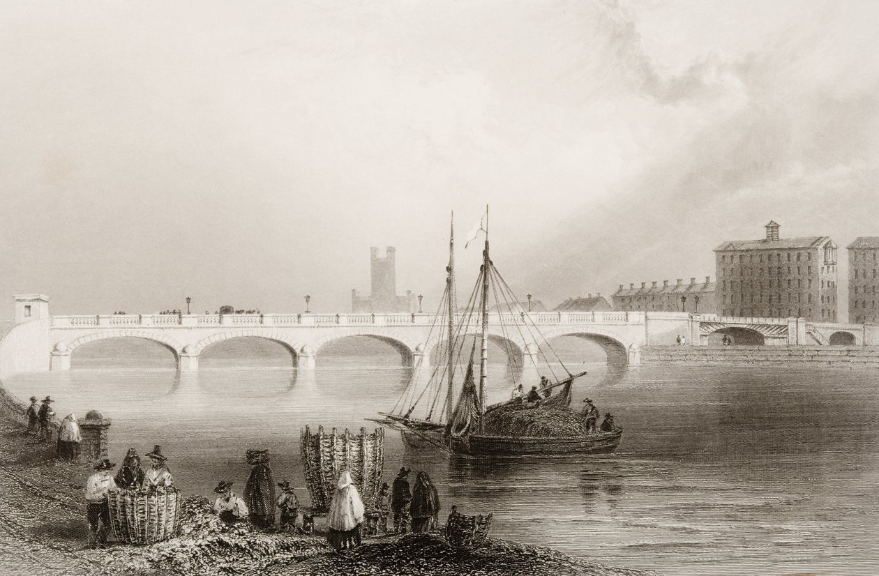Wellesley Bridge, Limerick, Írország, George Virtue „Scenery and Antiquities of Ireland” című filmből, 1860-as évek alkotó: William Henry Bartlett