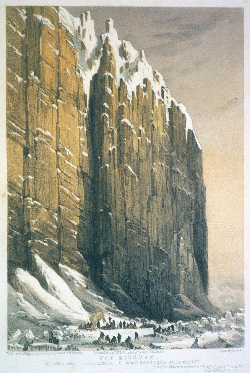 Charles Haghe (1810-88) metszete, a Seppings-fok bivakja, 1850-ben megjelent alkotó: William Henry Browne