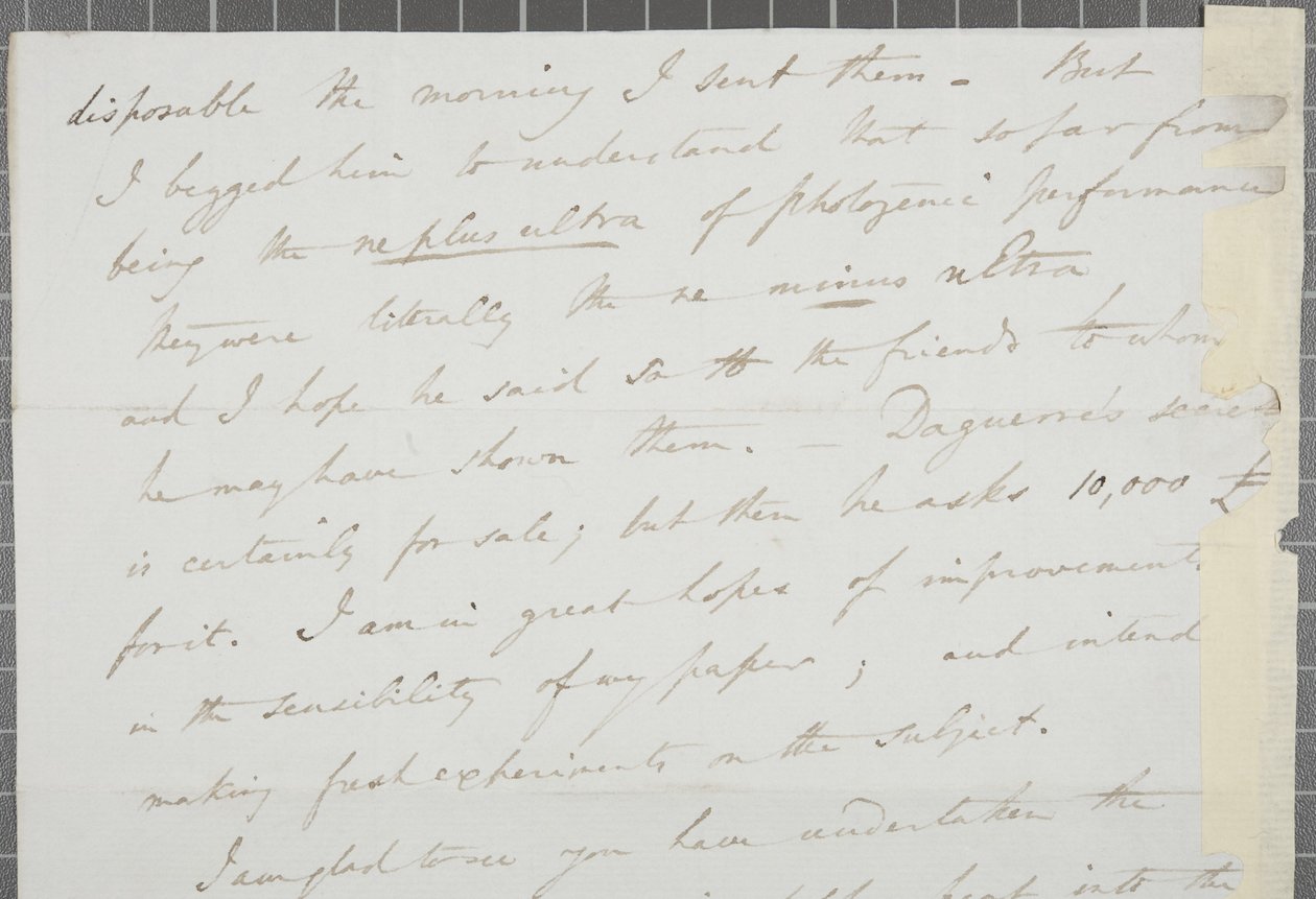 William Henry Fox Talbot aláírt levele James David Forbesnek, 1839 alkotó: William Henry Fox Talbot