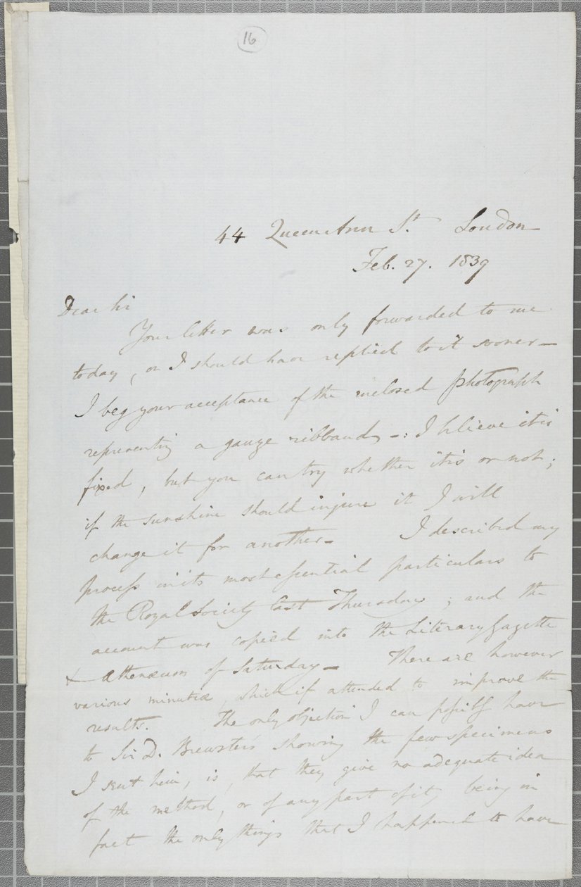 William Henry Fox Talbot aláírt levele James David Forbesnek, 1839 alkotó: William Henry Fox Talbot