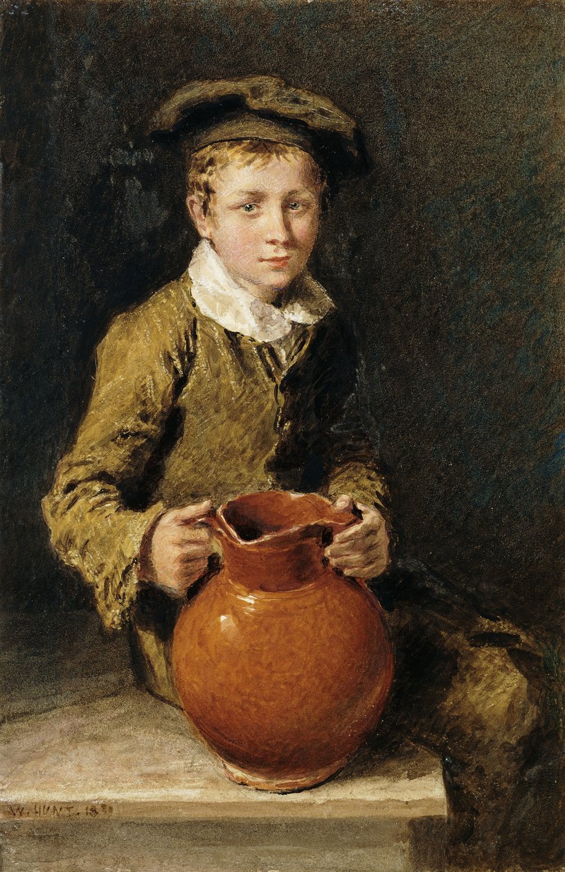 Egy fiú egy padon ül egy kancsóval, 1839 alkotó: William Henry Hunt