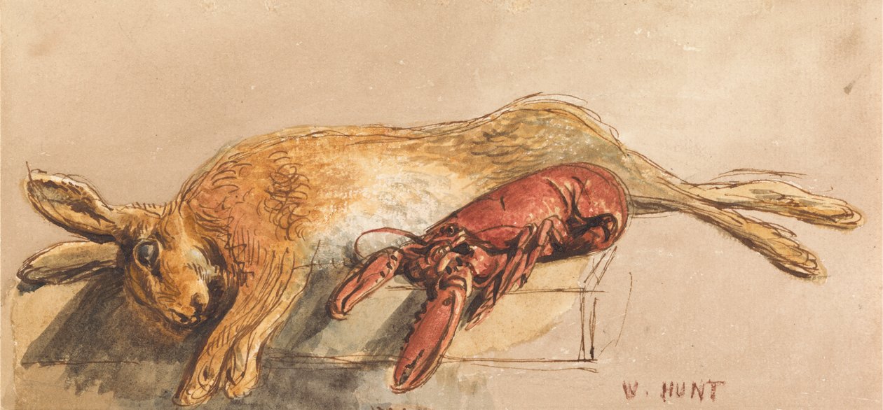 Egy döglött nyúl és egy főtt homár egy padon alkotó: William Henry Hunt