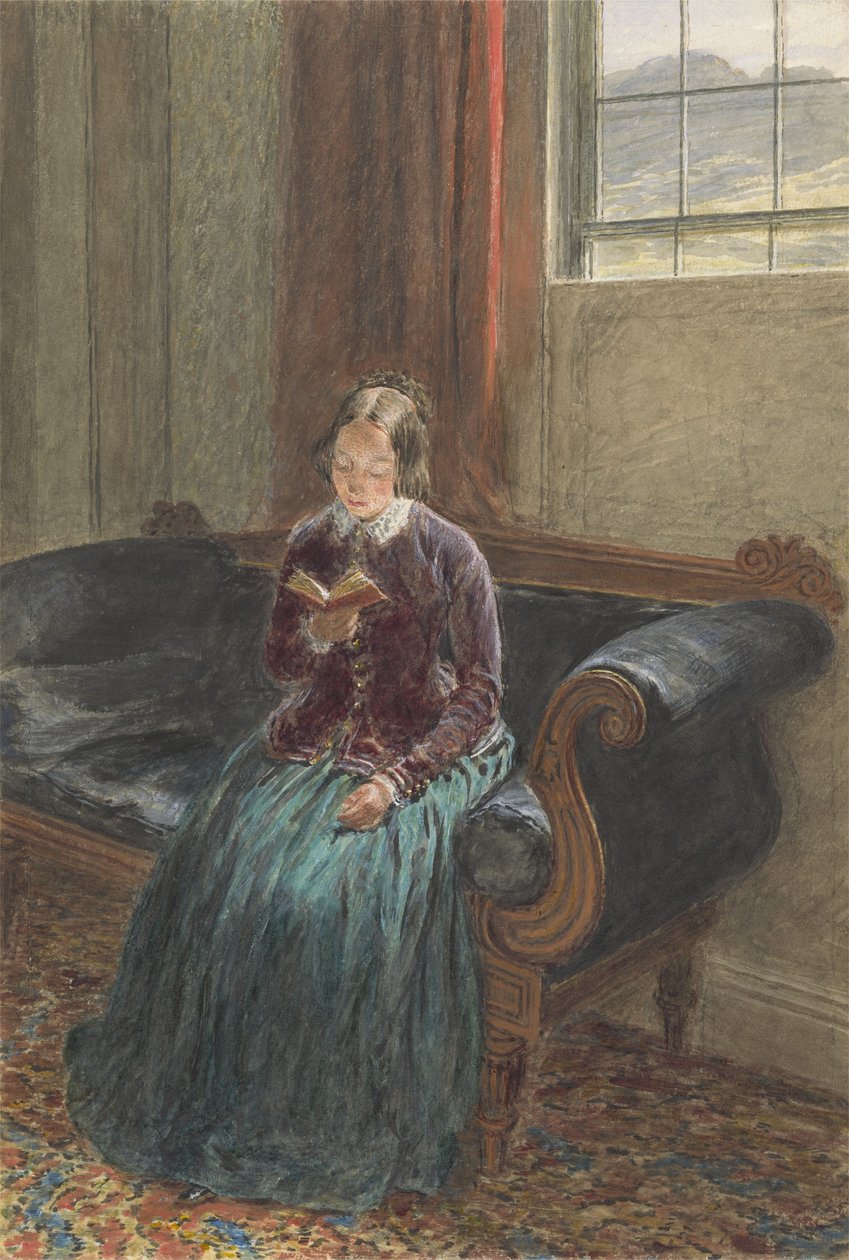 A Lady Reading, Mrs. William Hunt, 1835 körül (guache és wc grafit felett, papíron) alkotó: William Henry Hunt