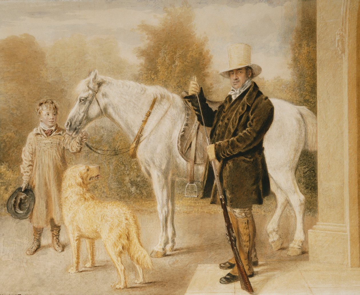 Sportoló fiúval, pónival és kutyával, 1827 alkotó: William Henry Hunt