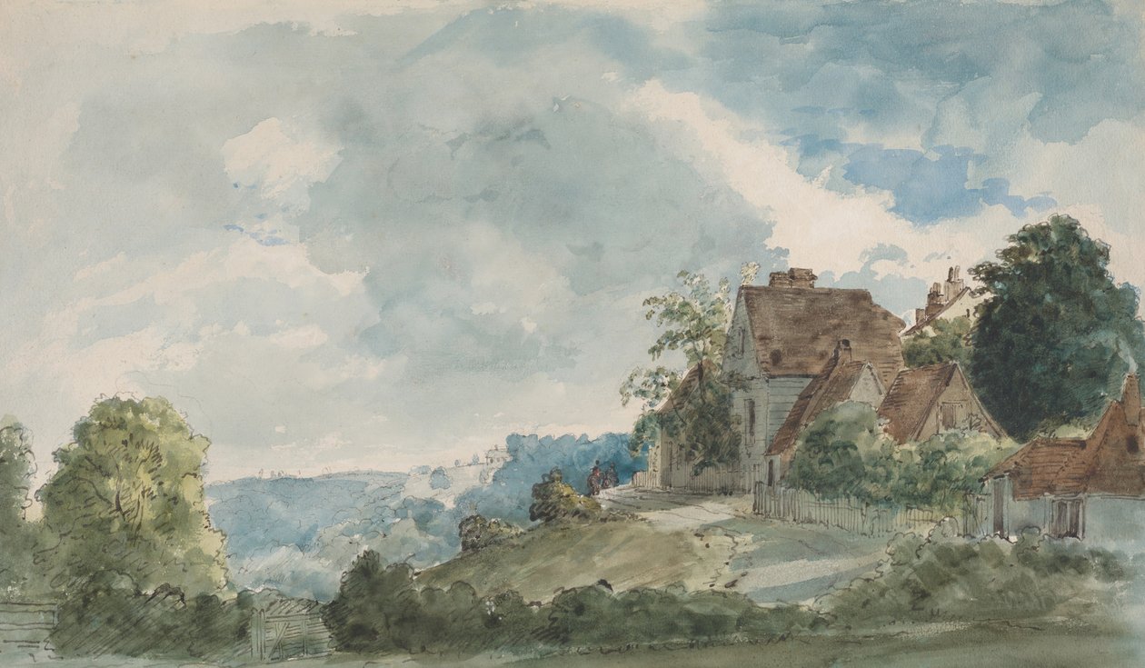 Víkendházak kiterjedt tájon, 1820-as évek végén. alkotó: William Henry Hunt