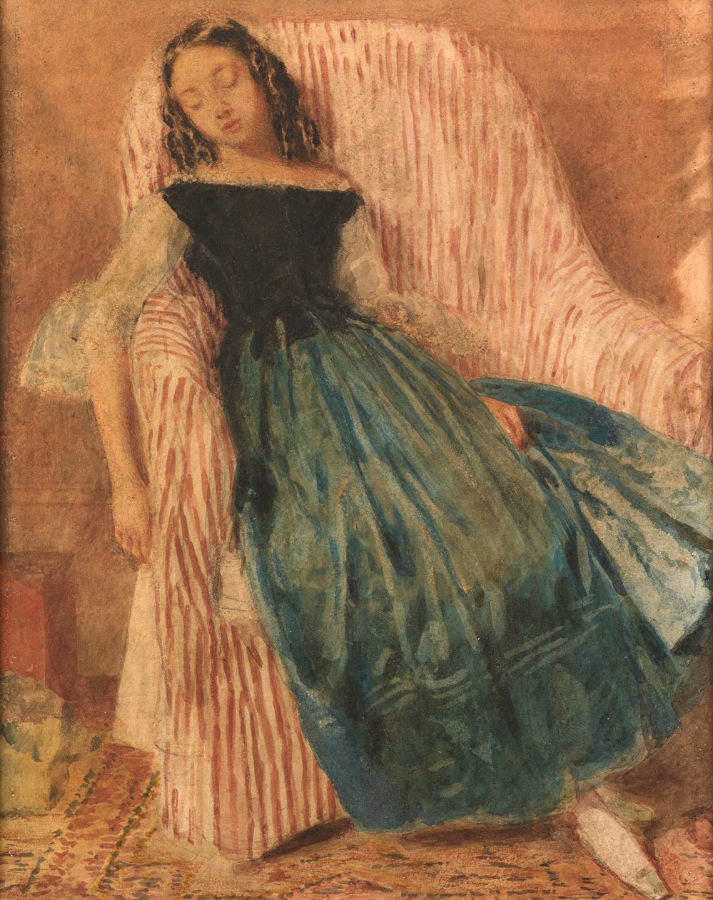 Lány aludt egy széken (akvarell és testfesték) alkotó: William Henry Hunt