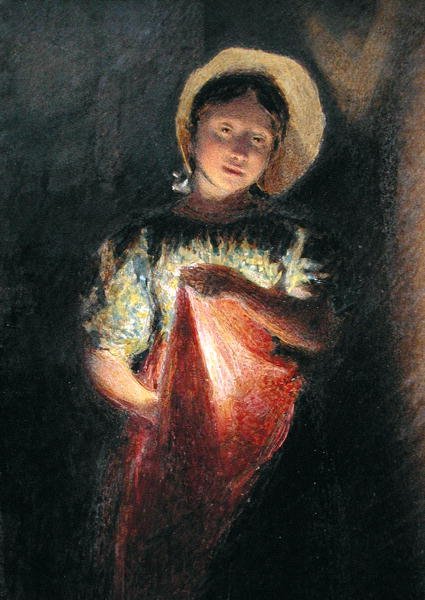Lány gyertyafényben (akvarell papíron) alkotó: William Henry Hunt