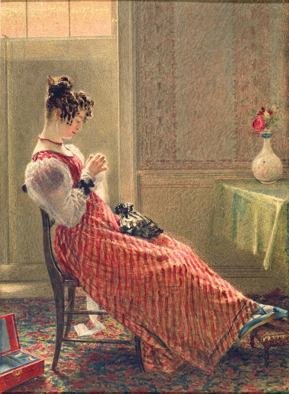 Lady Sewing, 1830 körül (akvarell, papír) alkotó: William Henry Hunt