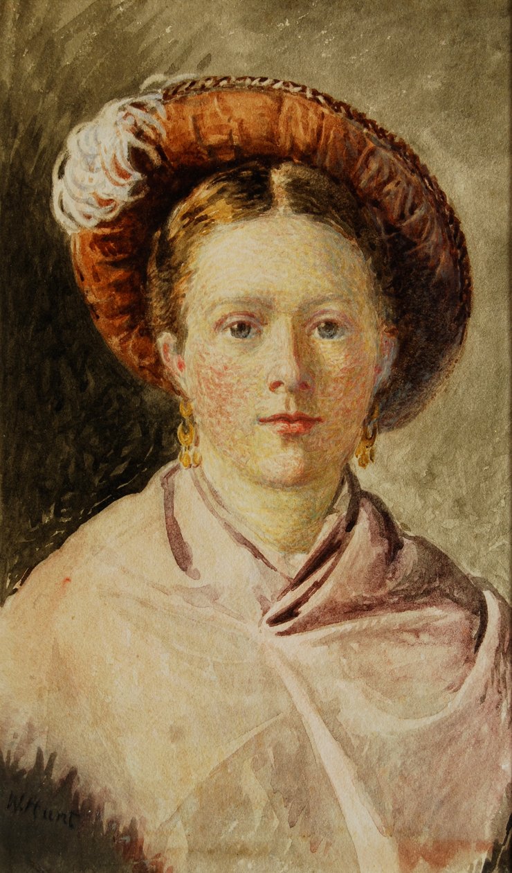 Hölgy tollas kalapban alkotó: William Henry Hunt