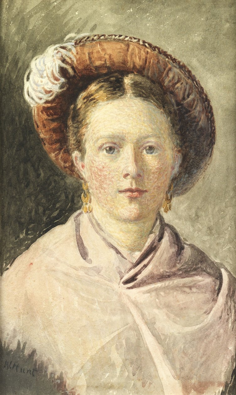 Hölgy tollas kalapban (akvarell papíron) alkotó: William Henry Hunt