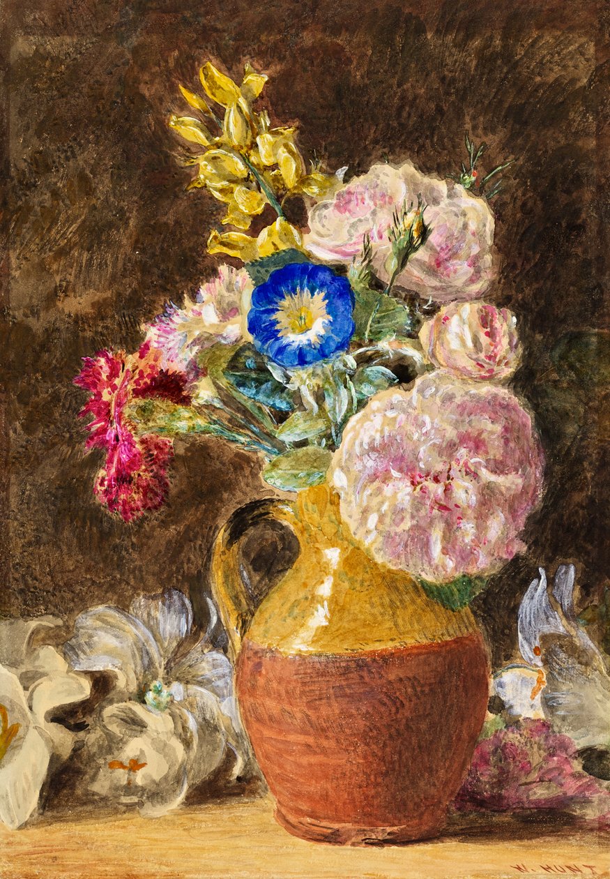Vegyes virágok barna és őzbarna kancsóban, 1860 körül alkotó: William Henry Hunt